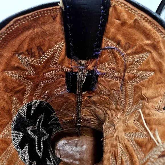 Vintage Preban Exotic Womens 5.5A Dark Cherry Red Black Cowboy Western Boots - Picture 8 of 16